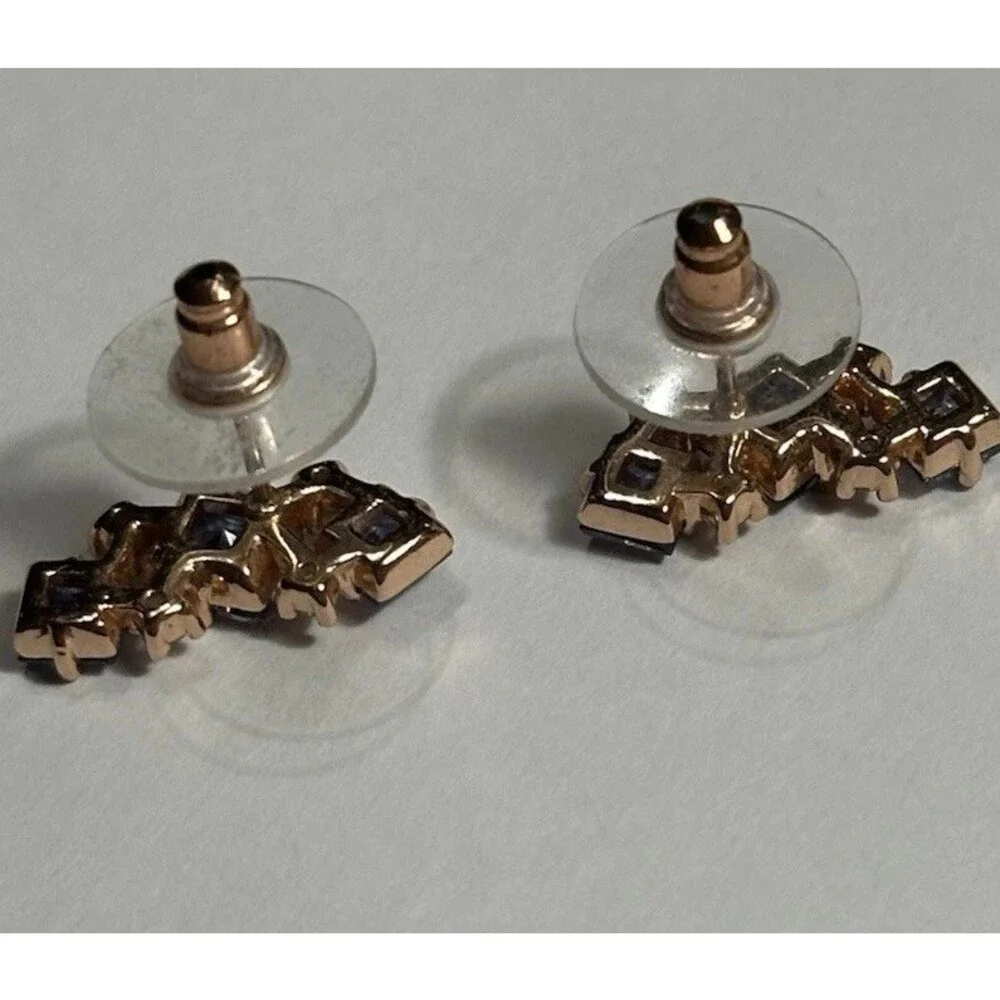 2Pc Blue Crystal Earrings Lot Rose Gold Tone Studs Elegant Gift Jewelry